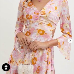 Maje Pink and Orange Floral Long Sleeve Dress